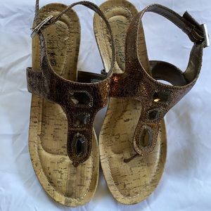 Dexflex Bronze bejeweled sandal wedges